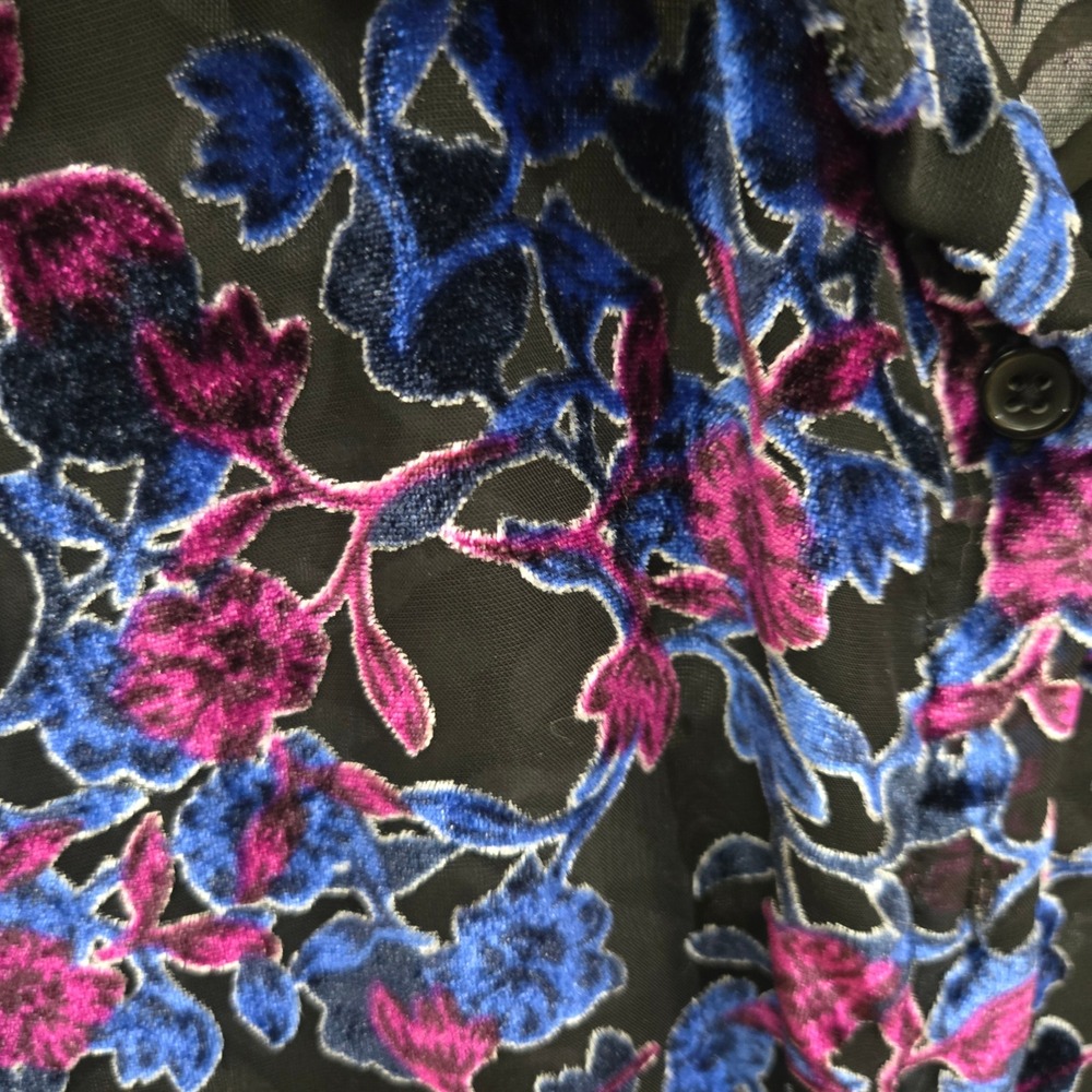 Simply Styled Floral Velvet Burnout Blouse Womens XL Sheer Whimsigoth Layering - Picture 5 of 9